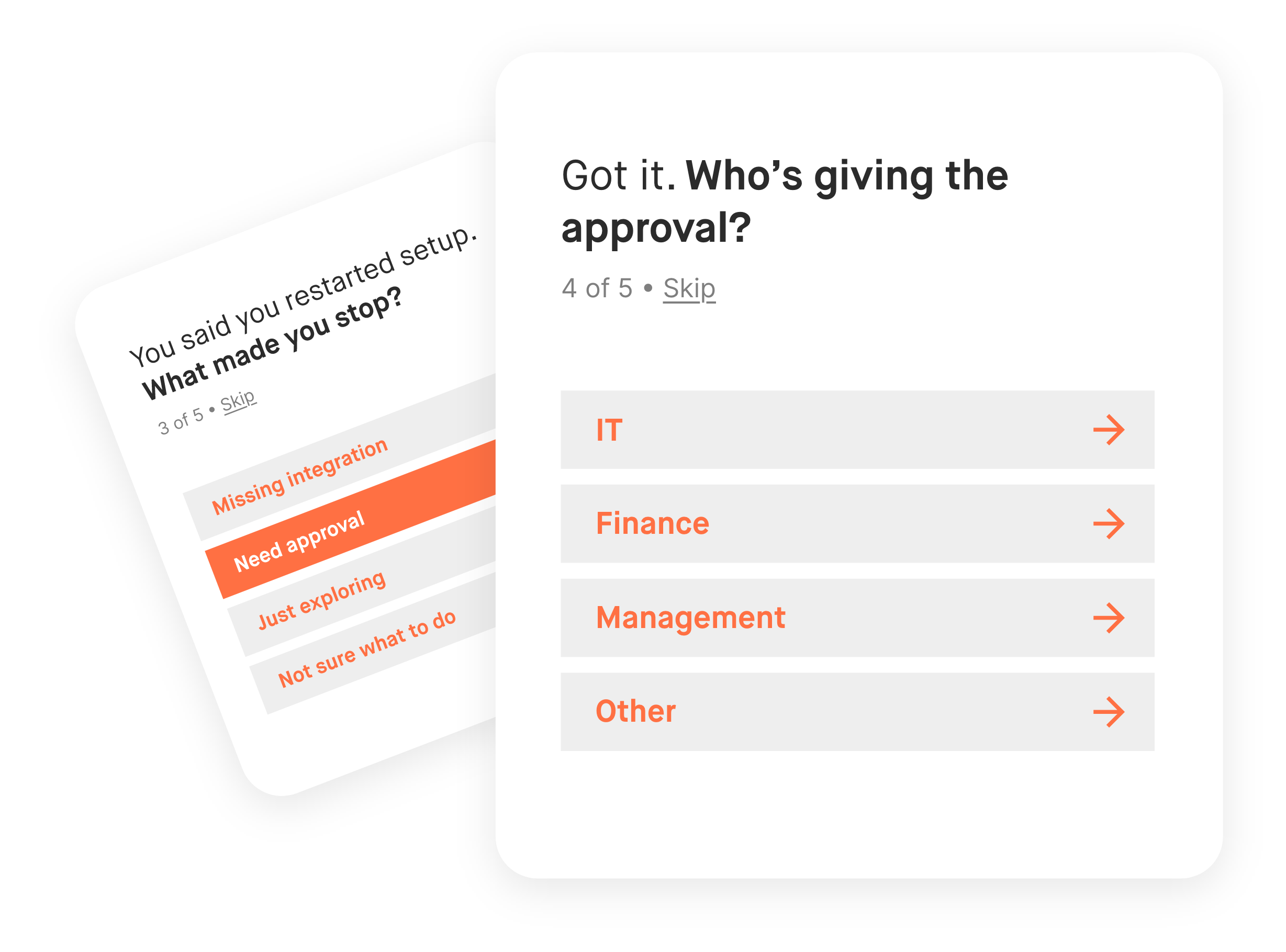 Illustration showing HintGo generating adaptive clarifying questions for each survey response