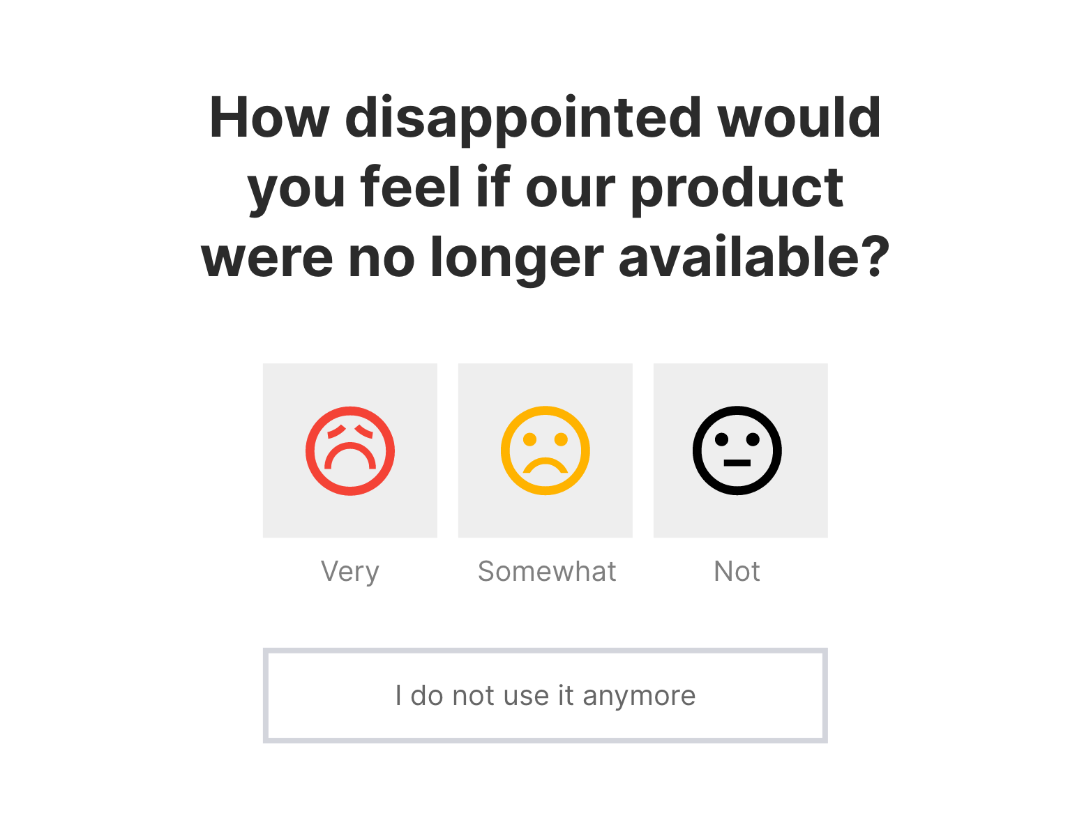 Example of a Product Market Fit (PMF) survey asking how disappointed would you be if you could no longer use this product